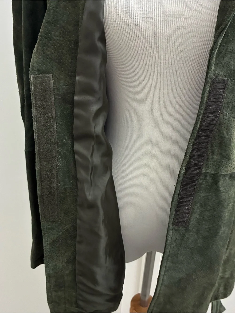 Vtg Charlotte Russe Large Jacket Olive Green Suede Genuine Leather‎ Tie Waist